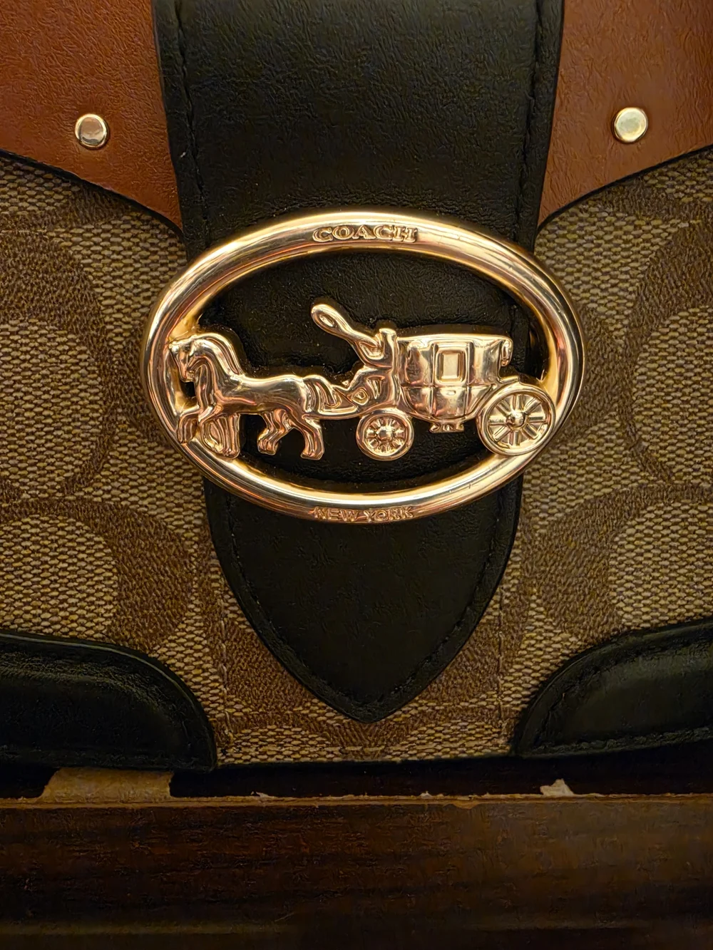 Coach Georgie Saddle Crossbody Bag Colorblock Signature Canvas with Rivets